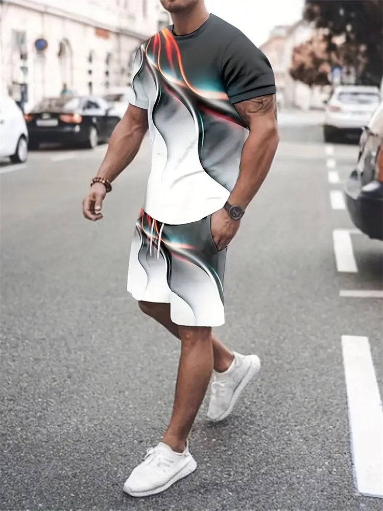 Summer Alt Clothing - Men Women Gradient Texture T-shirt Two-piece