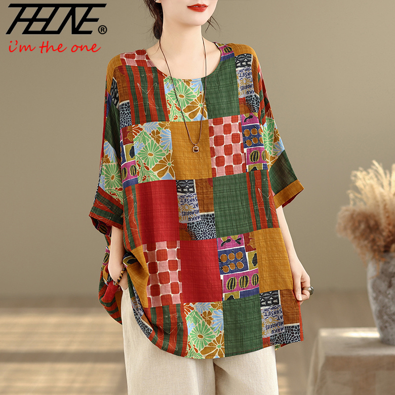 Summer Clothing Linen - THHONE Women Shirts Print Loose Plus