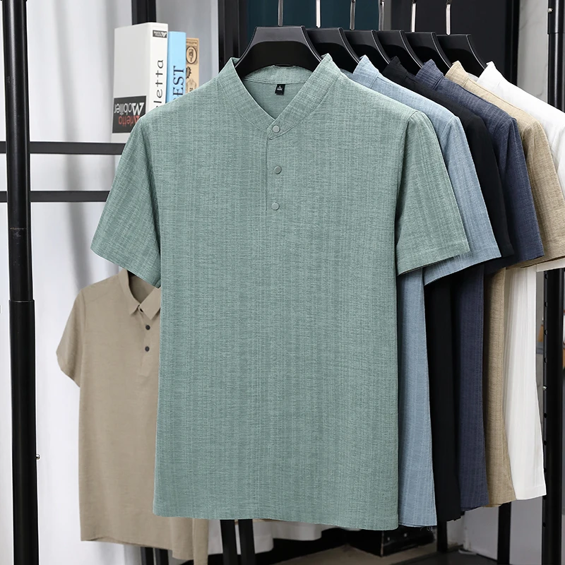 Summer Clothing Linen - Mens Mandarin Collar Half Placket Linen