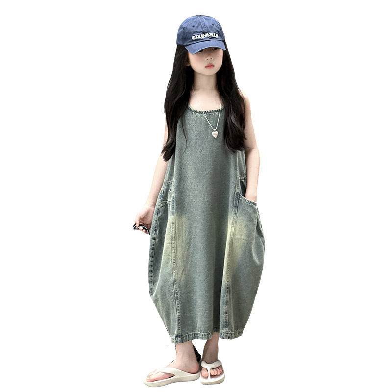 Summer Clothing Linen - Vintage Blue Children Girls High Quality