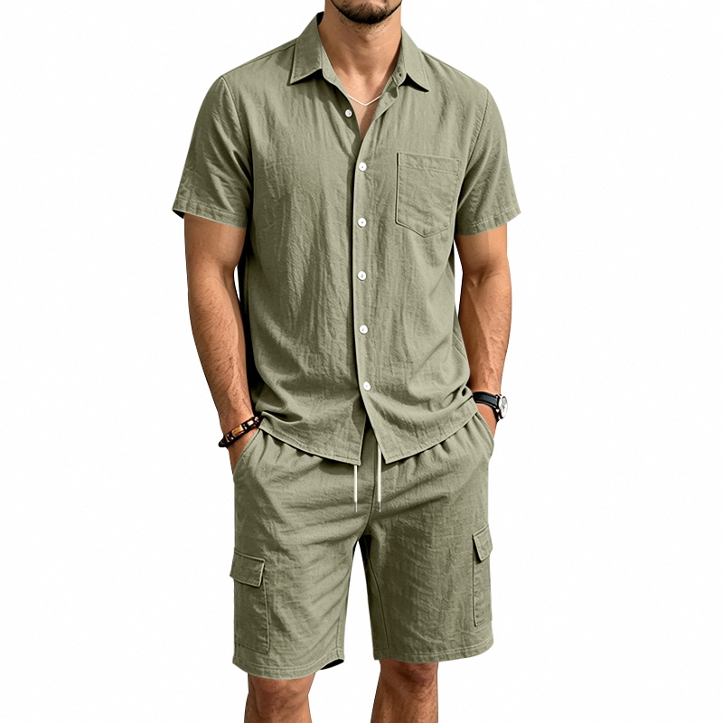 Summer Clothing Linen - Men Summer American Linen Two Piece