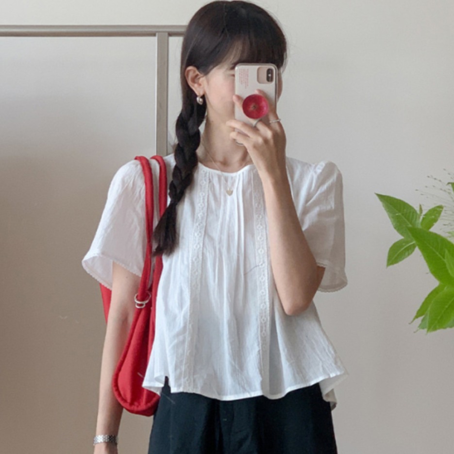 Sweet Style Lace Trim Blouse W - Summer Clothing For Teens 评论和价格