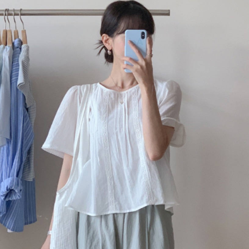 Sweet Style Lace Trim Blouse W - Summer Clothing For Teens 评论和价格
