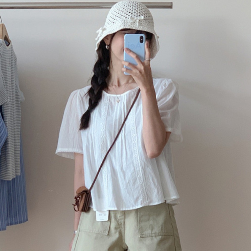 Sweet Style Lace Trim Blouse W - Summer Clothing For Teens 评论和价格