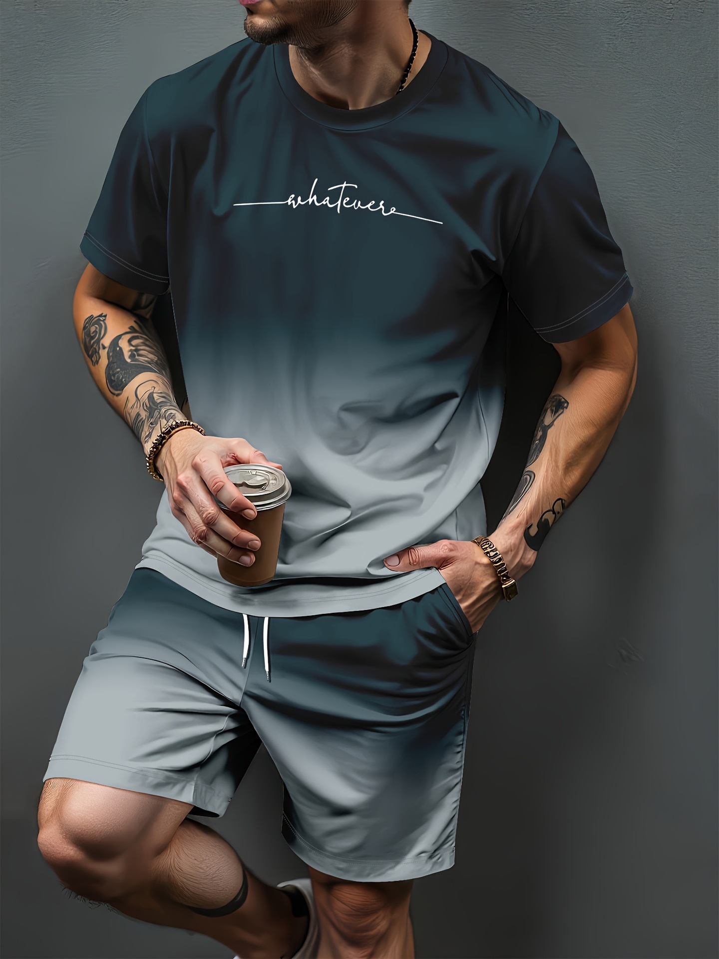 Gradient Letter Pattern 3D Pri - Summer Alt Clothing 评论和价格