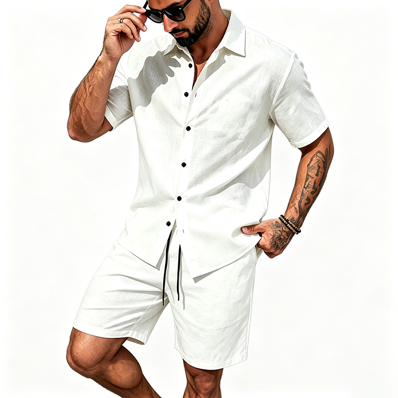 Men Linen Two Piece Outfit Sho - Summer Clothing Linen 评论和价格