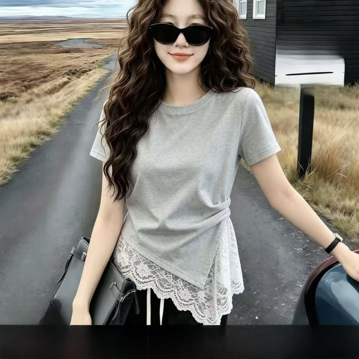 Ruffle Hem Lace Patchwork Shor - Summer Clothing For Teens 评论和价格