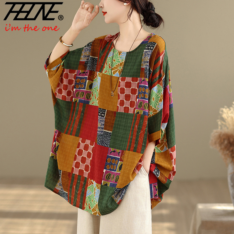 THHONE Women Shirts Print Loos - Summer Clothing Linen 评论和价格