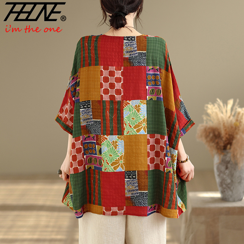 THHONE Women Shirts Print Loos - Summer Clothing Linen 评论和价格