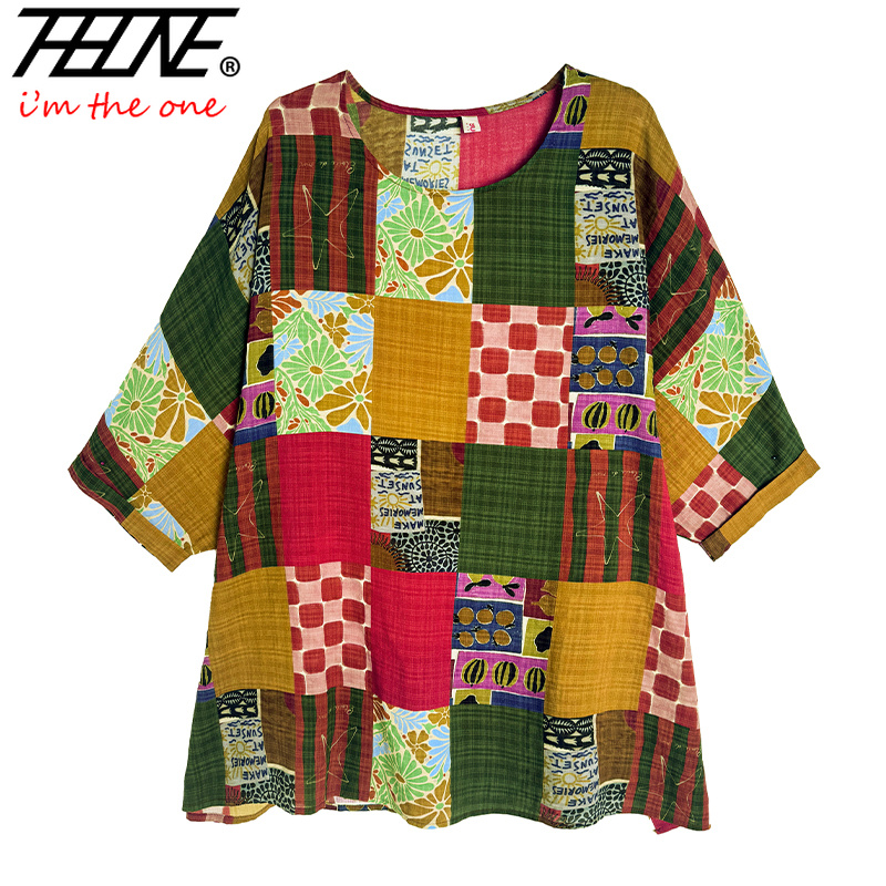 THHONE Women Shirts Print Loos - Summer Clothing Linen 评论和价格