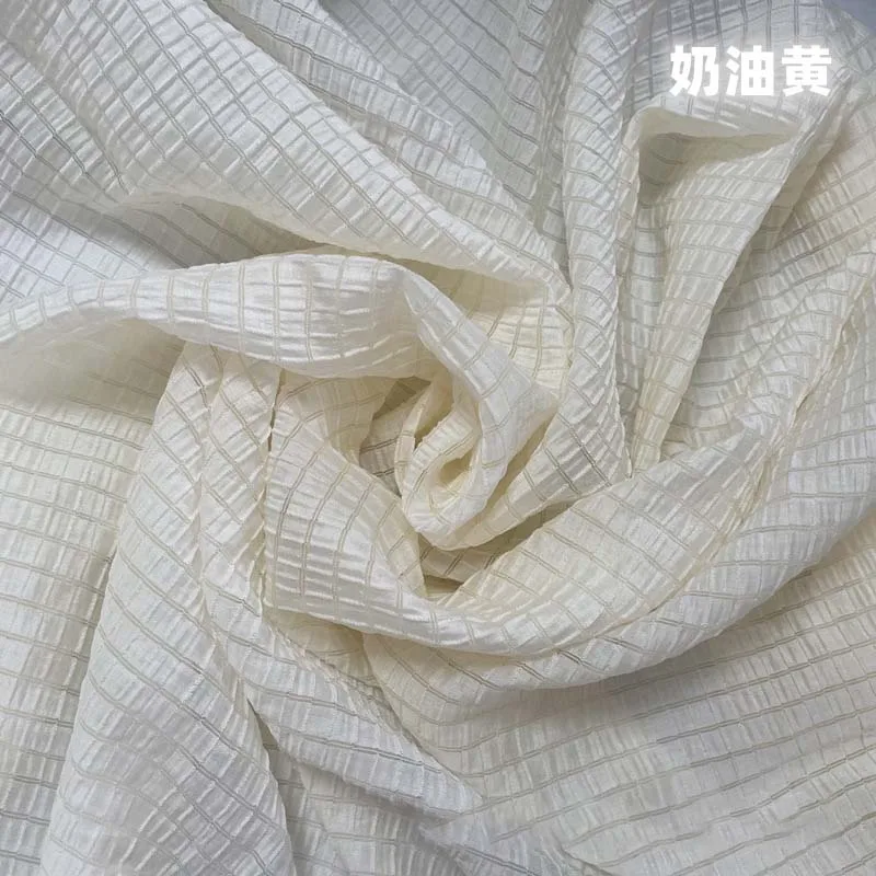 Cream Yellow Checkered Fabric  - Summer Clothing Material 评论和价格
