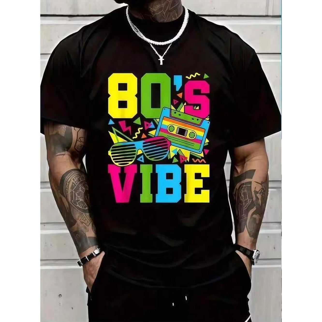 1pc Retro 80s Vibe Print Black - Summer Days Clothing 评论和价格