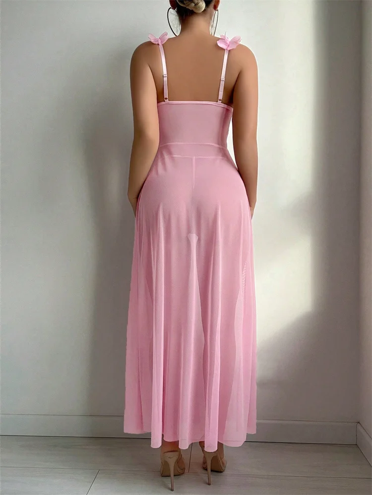 Pink Floral Lace See Through N - Summer Clothing Dress 评论和价格