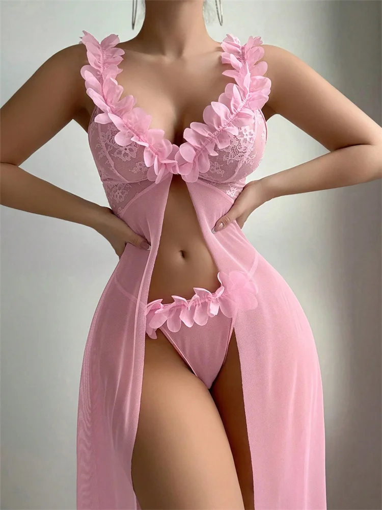 Pink Floral Lace See Through N - Summer Clothing Dress 评论和价格