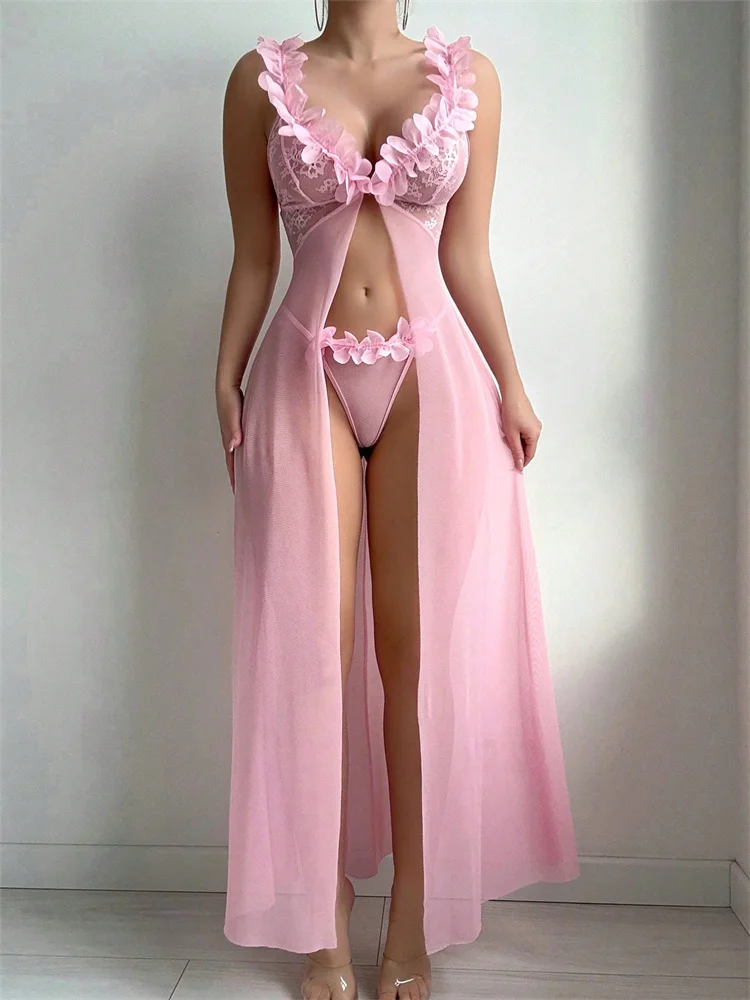 Pink Floral Lace See Through N - Summer Clothing Dress 评论和价格