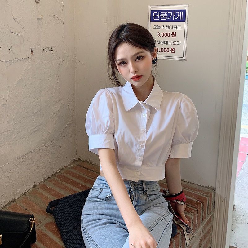 Korean Summer Puff sleeve Whit - Summer Clothing For Teens 评论和价格