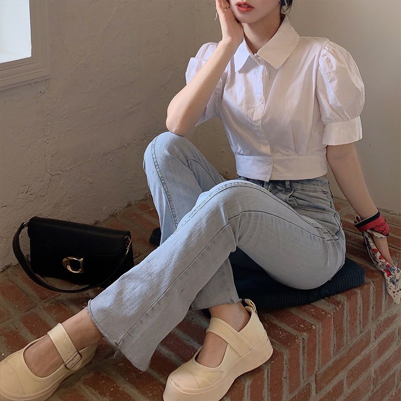 Korean Summer Puff sleeve Whit - Summer Clothing For Teens 评论和价格
