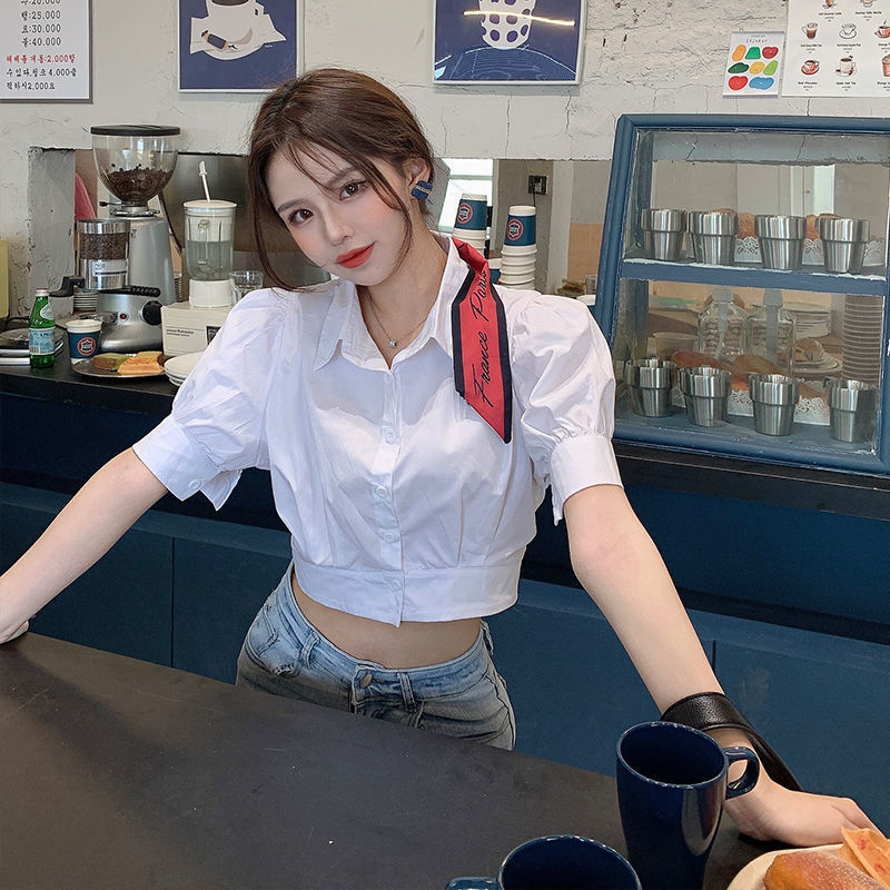 Korean Summer Puff sleeve Whit - Summer Clothing For Teens 评论和价格