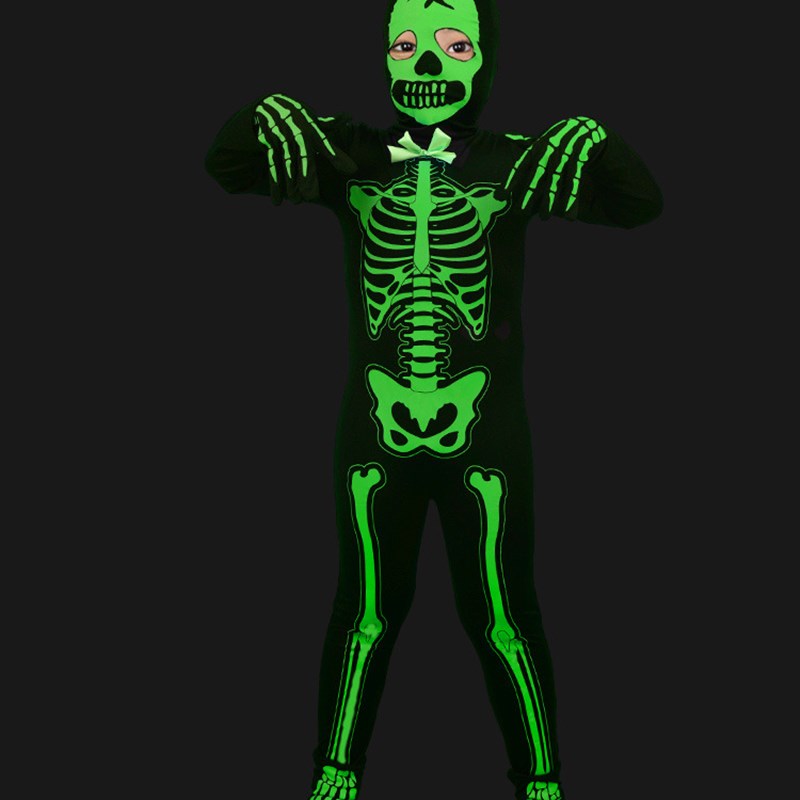 Black Glowing Skeleton Costume - Summer Light Clothing 评论和价格