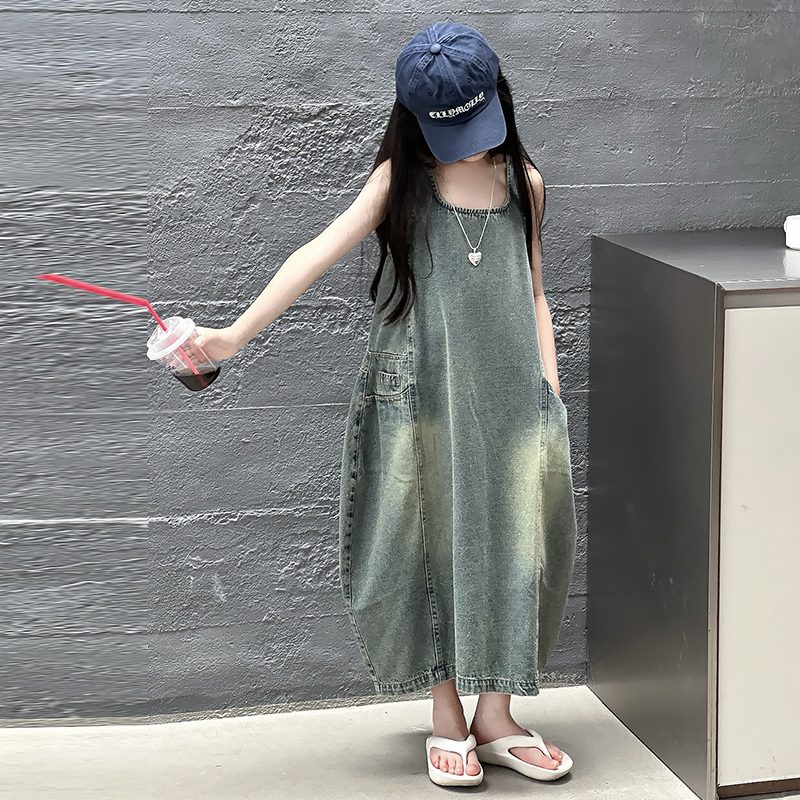 Vintage Blue Children Girls Hi - Summer Clothing Linen 评论和价格