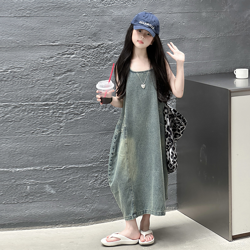 Vintage Blue Children Girls Hi - Summer Clothing Linen 评论和价格