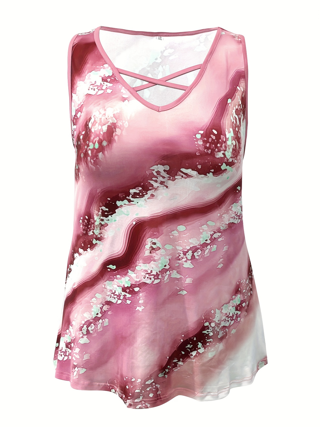 Plus Size Marble Print Tank To - Summer Clothing Styles For Women 评论和价格