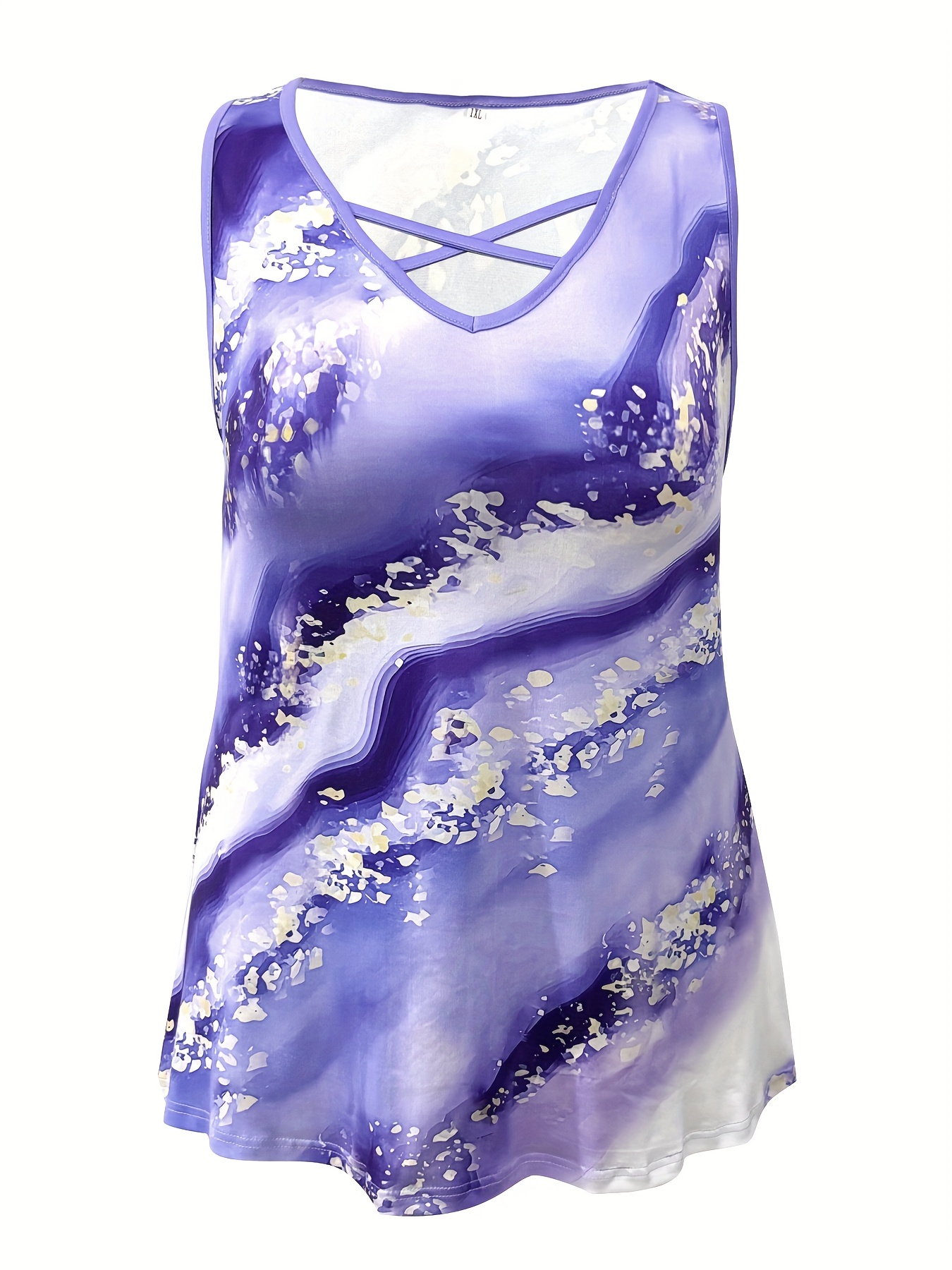 Plus Size Marble Print Tank To - Summer Clothing Styles For Women 评论和价格